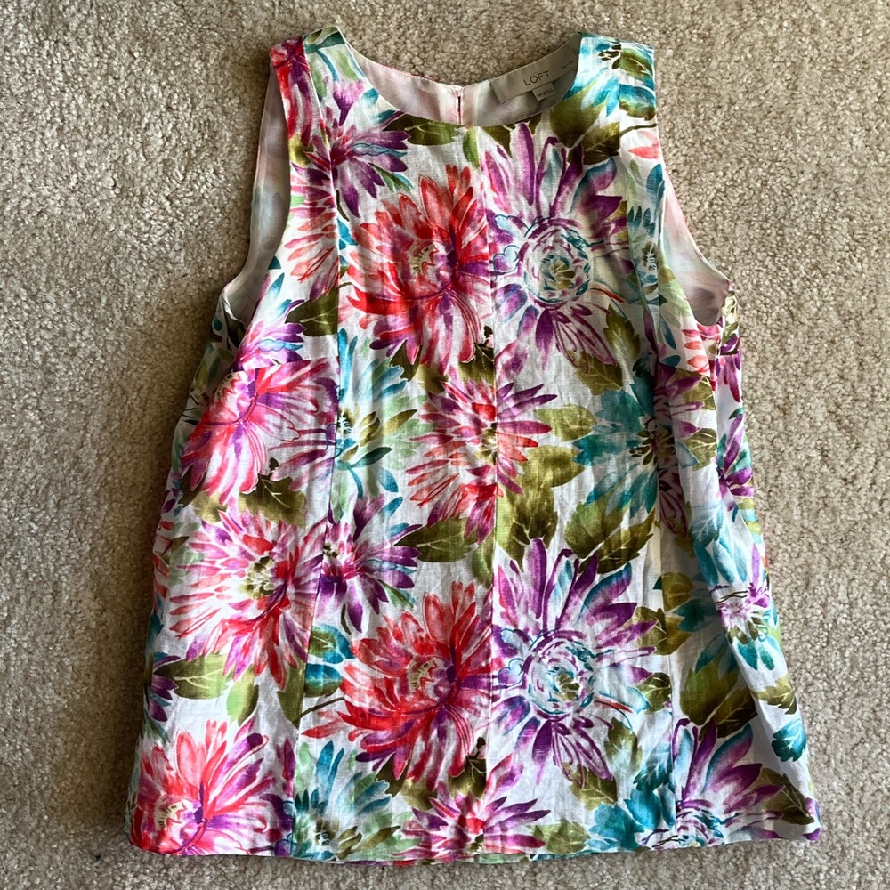Loft Floral Linen Sleeveless Tank Shell
